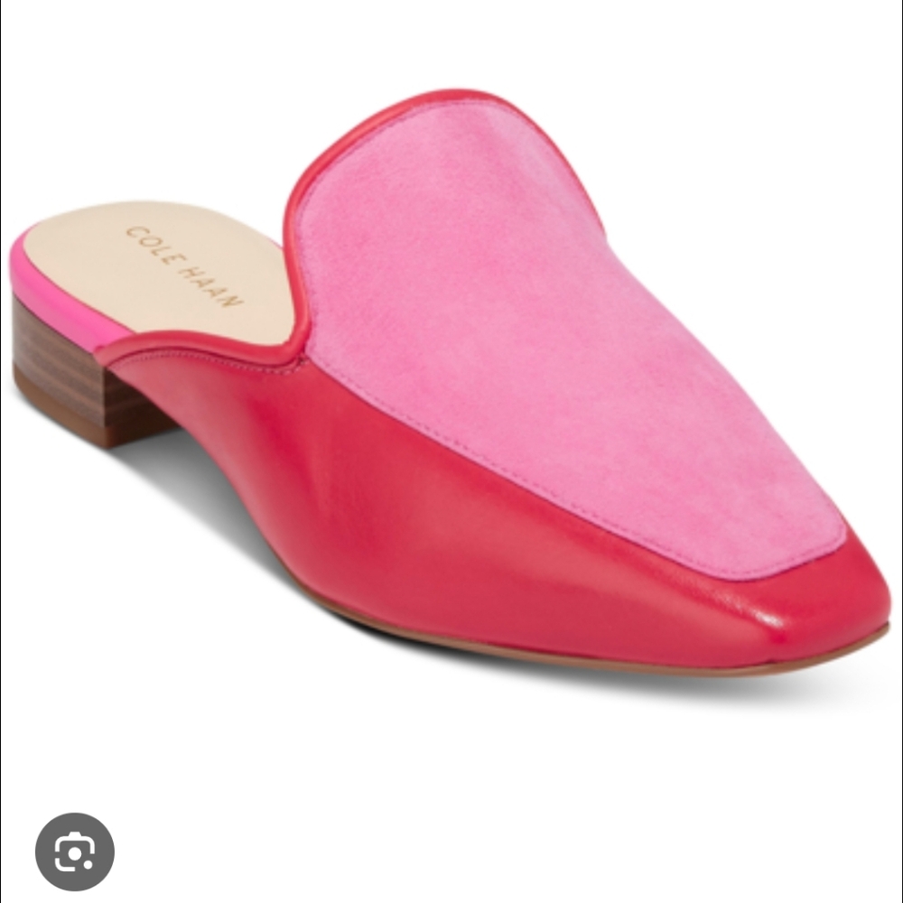 Cole Haan Pink and Hot Pink Leather Suede Mule Loafers